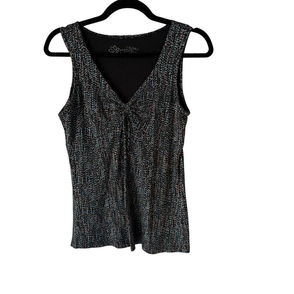 Aventura Tank‎ Top Bamboo Small Knot Front Multicolor Dot Stretch Babydoll Y2k